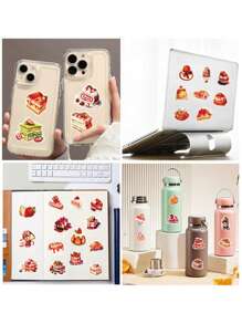 50 张草莓蛋糕甜点涂鸦贴纸，防水，适用于杯子、午餐盒、冰箱、笔记本电脑装饰 - 彩色 - 查看 7