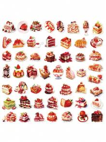 50 张草莓蛋糕甜点涂鸦贴纸，防水，适用于杯子、午餐盒、冰箱、笔记本电脑装饰 - 彩色 - 查看 3