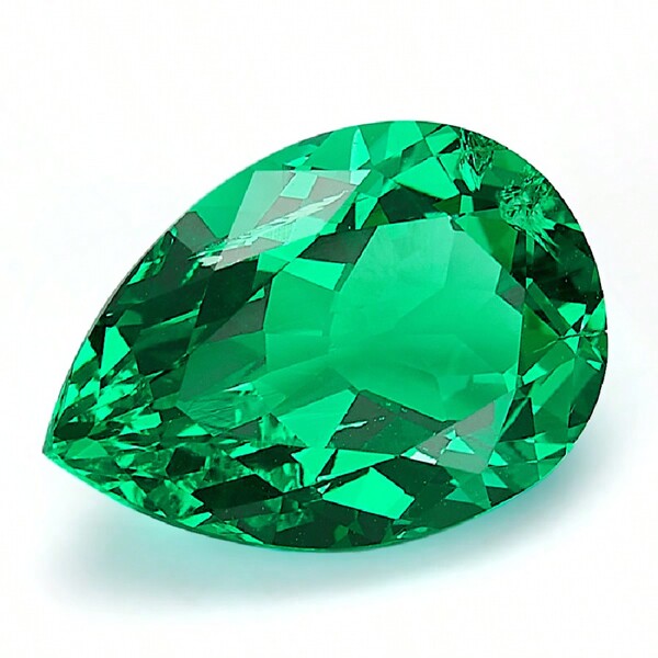 Piedra preciosa sintética en forma de pera de esmeralda verde de Colombia hidrotérmica para ensamblar en anillos, collares y joyas