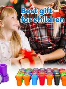 10 件卡通什锦印章自印儿童学习印章适用于生日派对礼物、圣诞礼物、儿童工艺品、学校奖品、DIY 绘画、返校礼物