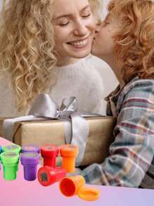 10 件卡通什锦印章自印儿童学习印章适用于生日派对礼物、圣诞礼物、儿童工艺品、学校奖品、DIY 绘画、返校礼物