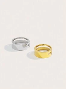 1枚18K镀金不锈钢CNC镶嵌立方氧化锆戒指，女士珠宝，婚礼派对约会礼物 - 雙層鑲鑽戒指 - 查看 7