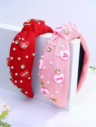 1pc Women's Valentine's Day Solid Color Cute Party Polyester Fabric Knotted Headband,Hair Band Hair Accessories