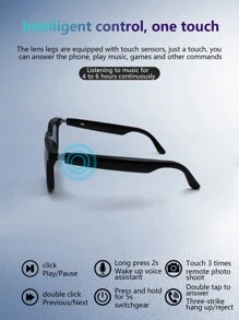 Bluetooth Smart Glasses, Driving To Listen To Songs, Calls, Magnetic Detachable, One Mirror For Two Purposes - Black - View 3