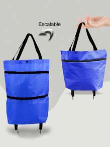Shopping Cart, Bag With Adjustable Folding Wheels; Shopping Bag And Trolley 2 In 1 Foldable Wheels For Supermarkets - Royal Blue - View 1