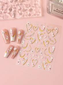 FULL BEAUTY 2 件装粉色白色花束金线指甲贴纸 5D 浮雕优雅花朵盛开粘性滑块婚礼设计饰品装饰指甲贴花 DIY 指甲用品 - 彩色 - 查看 6