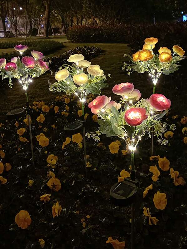 1PC Outdoor Garden Solar Lights With Bigger Rose Flowers Waterproof, Multi-Color Solar Powered Realistic Artificial Flowers For Outdoor Patio Yard Garden Decoration