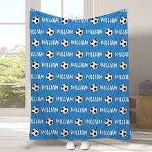 1pc Personalized Football Theme Flannel Blanket, Customized Sofa Cover Throw, Soft Cozy Warm Blanket For Autumn Winter, Memorable Momento Blanket, Birthday Gift For Family And Friends, Suitable For Office, Bed, Sofa, Armchair, Napping, Camping, Travel - Blue - View 6