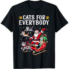 Cats For Everybody Christmas Cat Funny Xmas Men Women Santa T-Shirt - 黑色 - 查看 1