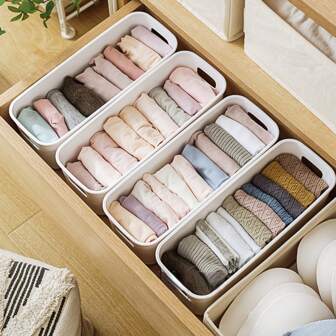 12 stapelbare plastic opbergbakken met handgrepen - Multifunctionele organizers voor thuis, op kantoor en in de kast - Opbergers voor kantoorbenodigdheden, cosmetica, sokken, ondergoed - Ruimtebesparend ladeontwerp, voor vakantie, strand, badkamercollectie, slaapkamercollectie, grote capaciteit