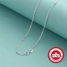 1pc 925 Sterling Silver Simple Chain Necklace, A Fashionable Jewelry Gift For Girls.