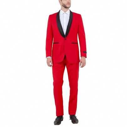 Mens Tuxedo 2pc Solid With Satin Collar Jacket  Pants Tuxedo Set