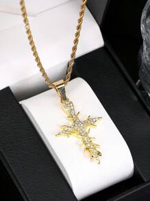 LIGHTSOME 1pc Iced Out Rhinestone Thorn Cross Pendant With Stainless Steel Twist Chain For Men Hip Hop Street Cross Pendant With Rope Chain Jewelry Gift For Couple