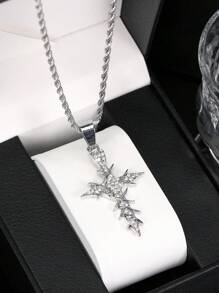 LIGHTSOME 1pc Iced Out Rhinestone Thorn Cross Pendant With Stainless Steel Twist Chain For Men Hip Hop Street Cross Pendant With Rope Chain Jewelry Gift For Couple