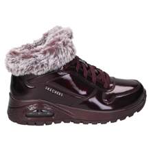 Skechers Damskie zimowe botki Skechers Uno Rugged Fiesty – Burgundowe botki powlekane – Sznurowane botki – Z Shearling – Na zimę – Średni klin – Model 168126-BURG