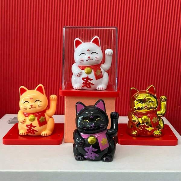 Minigato de la suerte Maneki-Neko de plástico con energía solar, decoración para el hogar, adorno creativo y lindo para el tablero del automóvil, regalo de inauguración de casa/apertura