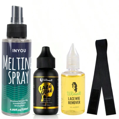 4 件装假发胶水喷雾适用于前蕾丝假发蕾丝融化喷雾适用于假发融化喷雾蕾丝粘合喷雾假发胶水喷雾 Dolahair 蕾丝胶水套装假发安装套件