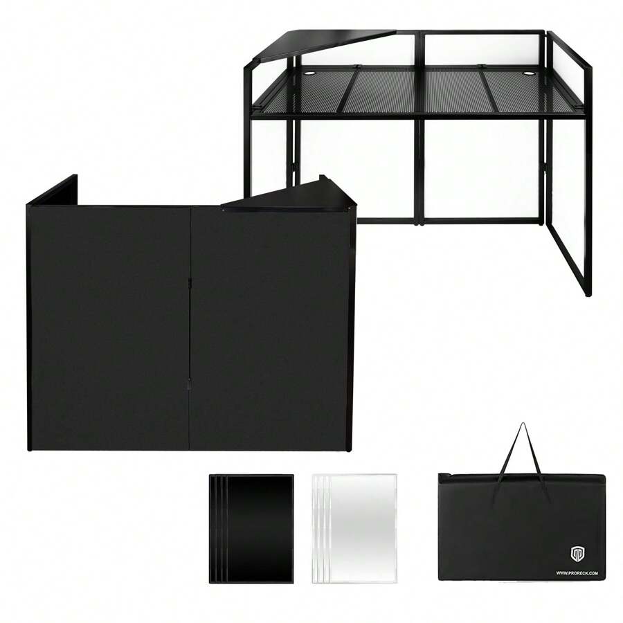 Proreck DJ Foldable Facade Booth With Table Panel 24x48 Inch, Black Metal Frame Replaceable White And Black Scrims With Carry Bag. For DJ And Wedding Etc. - White - View 1