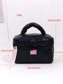 1pc Quilted Shiny Makeup Bag, Feather Down Jacket Material Travel Toiletry Pouch, Solid Color Waterproof Handbag, Birthday & Holiday Gift Makeup Bags Makeup Organizer Make Up Organizer Makeup Storage Makeup Pouch Make Up Pouch - Black - View 3