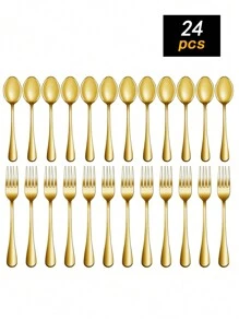 Juego de 6/12/24 piezas de tenedor y cuchara de acero inoxidable para la cena, tenedores y cucharas de postre de 6.7 pulgadas duraderas, aptas para uso doméstico, cocina y restaurante