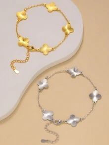 1 Set Stainless Steel Four-Leaf Clover Shaped Bracelet, Fashionable & Personalized, Suitable For Daily Wear, Couples, Formal Events, Parties, And Gifts - Multicolor - View 4