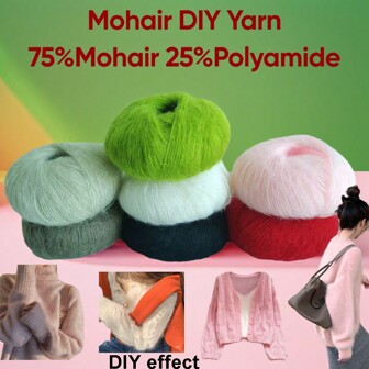 CHEONET-Mohair DIY Yarn do szydełkowania, swetrów, czapek, koców 25G 75% Moher 25% Poliamid