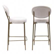 29'' H Seat Height Upholstered Bar Stools Set Of 2 Velvet/Faux Leather Dining Bar Stool With Golden Legs Modern Round Kitchen Chairs - trắng - Xem 5