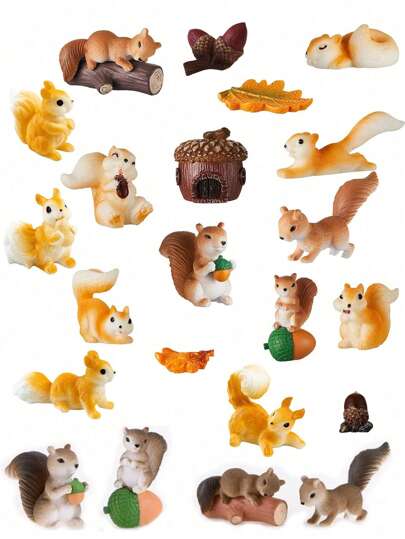Set di mini figure di scoiattolo in resina, accessori da giardino, piccole statuette in plastica, decorazioni per giardino, muschio, paesaggi, decorazioni per la casa, da tavolo, mini ornamenti per prato, decorazioni per torte e auto