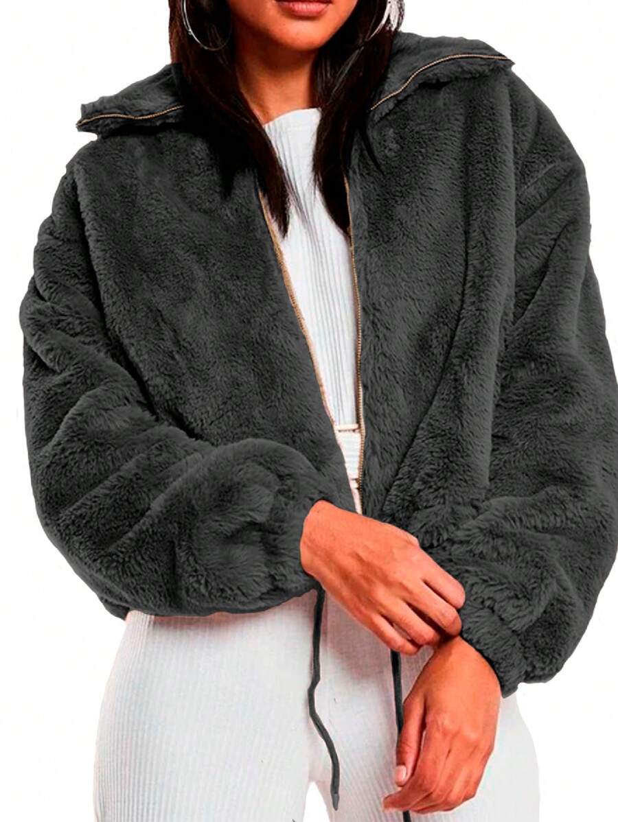 Shendy Vendy Women's Jacket Soft Plush Jacket Thermal Lining - 深灰色 - 查看 1
