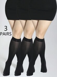 3 pares de medias altas negras para mujer, ultra delgadas de nailon, alta elasticidad, transpirables, calcetines largos y cómodos - Negro - Ver 7