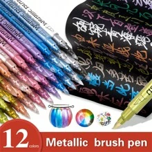 GuangNa 12/24 Colors Dual Tips Metallic Waterproof Permanent Paint Marker Pens For DIY Epoxy Resin Mold Drawing Craft Graffiti Art Supplies
