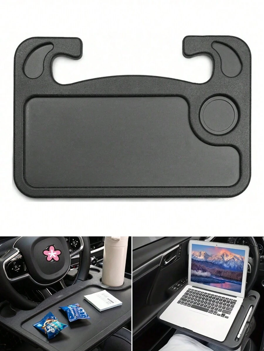 1pc Car Laptop Desk, Multifunctional Car Table Tray, Car Steering Wheel Mount Workspace - Black - View 1