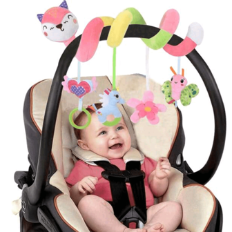 Baby Soothing Plush Toys Stroller With Hanging Rattle Toys With Twist Toys With Car Seats, Ideal Holiday Gifts (Colorful Tape & Label Colors Random)