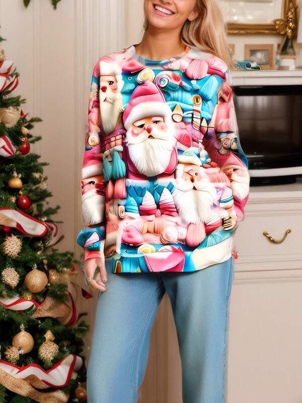 Bluza z nadrukiem cyfrowym 3D w stylu bożonarodzeniowym, luźny krój, choinka, męska/damska bluza z kapturem z okrągłym dekoltem, seria 2024