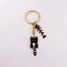 1pc Adorable Cat With Movable Tail Fish Bone Keychain, Metal Animal Charm Suitable For Bags And Cars, Perfect Gift For Friends And Family Car Accessories Bag Charm School Cartoon Animal Cute Goth Y2k Bag Lanyards With Id Holder Car Accessories Bag Charms - Multicolor - View 17