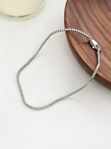 1條女款立方鋯項鍊,1mm方盒細鏈網球鍊,時尚極簡風格女士項鍊 - 金色 - 查看 10