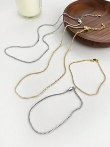 1條女款立方鋯項鍊,1mm方盒細鏈網球鍊,時尚極簡風格女士項鍊 - 金色 - 查看 4