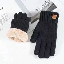 2pcs Winter Gloves Thermal Lined Thick, Korean Style, Cute, Anti-Cold, Touchscreen, Knitted, Random Colors & Letters - Multicolor - View 1