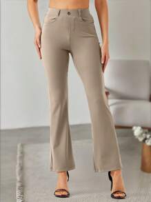 30'' Women's Yoga Dress Pants Bootcut Work Slacks Stretch Office With Belt Loops 4 Pockets - Khaki Brown - View 4