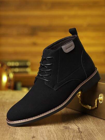 New High-Top Leather Ankle Boots, Suede Leather British Vintage Style Casual Business Shoes For Plus Size Men Valentines