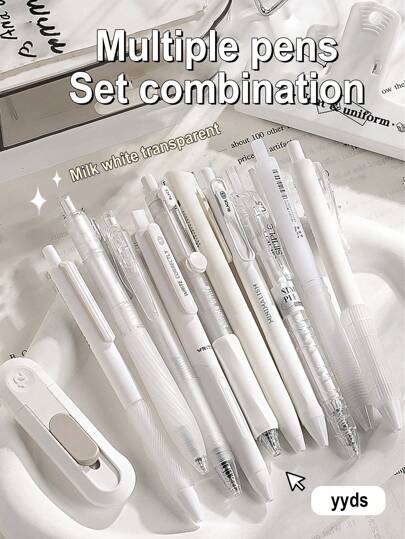 5支伸缩中性笔，0.5毫米细头，高品质，黑色，书写流畅，快干，适合考试、办公室工作和文具返校