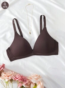 1pc V-Style Lady's Comfortable Wireless Soft Cup Solid Underwear Bra - Coffee Brown - View 3