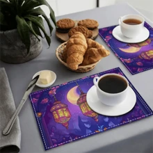 4 X 6 斋月灯笼月亮餐垫，矩形机洗涤纶桌垫 12 * 18 英寸，保护性桌面，隔热餐垫，餐厅装饰，桌面装饰，餐饮用品，适合家庭、斋月、酒店和现代装饰、派对装饰斋月吉祥、斋月穆、斋月装饰、斋月节日、斋月礼物