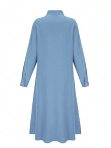 Women's Solid Color Long Sleeve Single-Breasted Casual Elegant Shirt Dress