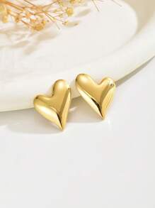 VceTd 1 Pair Cute & Fresh Asymmetrical Heart Shaped Stainless Steel Earrings, Suitable For Women To Wear On Vacation, Travel, Dates Or As Valentine's Day Gift