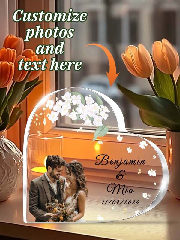 Personalized Wedding Photo Heart Acrylic Plaque, Wedding Cake Topper, Bride And Groom Photo, Wedding Keepsake, Wedding Gift, Wedding Sign, - Personalized Keepsake For Wedding Venues, Favors, Keepsakes - Custom Engraved Ornament Image, Reusable,Multi-Functional,Ornamental,Stylish,Exquisite,High-Quality,Custom,Personalized,Unique,Ideal Gifts For Him,Ideal Gifts For Her,Her,Boyfriend,Girlfriend,Dad,Mom,Family,Friends,Son,Daughter,School Students,Workers,Kids,Office,Tea Room,School,Home,SummerHoliday