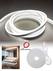 1 pezzo Striscia luminosa a LED al neon da 5V con interfaccia USB e interruttore touch, regolabile, flessibile, adatto per decorare camera da letto, soggiorno, casa, bar, interno ed esterno, include nastro biadesivo