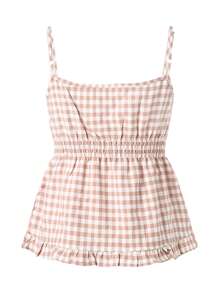 Womenacute;S Summer Casual Camisole Solid/Plaid Sleeveless Deep V Neck Ruffle Hem Sling Vest - 淺棕色 - 查看 4