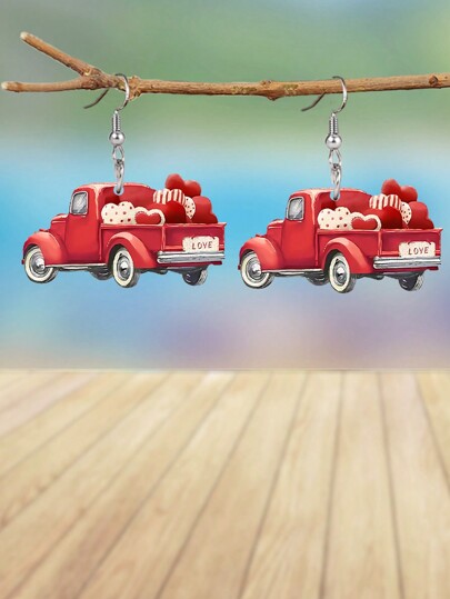 1 Pair Red Valentine's Day Earrings For Women Fashionable And Chic Red Car Acrylic Drop Earrings Unique Earrings Holiday Wedding Engagement Earrings Jewelry Accessories Valentine's Day Gift For Her