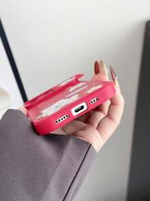 Nuevo y moderno estuche para teléfono de metal con patrón de corazón, resistente a caídas y compatible con iPhone 11/12/13/14/15/16 Pro AMX, estilo de comercio exterior con lente plegable - Rojo - Ver 3